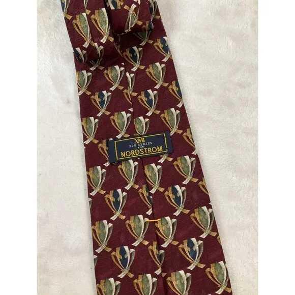 XMI Nordstrom Red Print Classic Silk Tie 59 in long x 3.5 in wide USA Made NWT - Picture 5 of 6